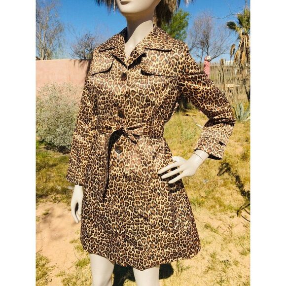 Vintage Rothschild Girl's Cheetah Leopard Animal Print Belted Trench Coat Sz. 14